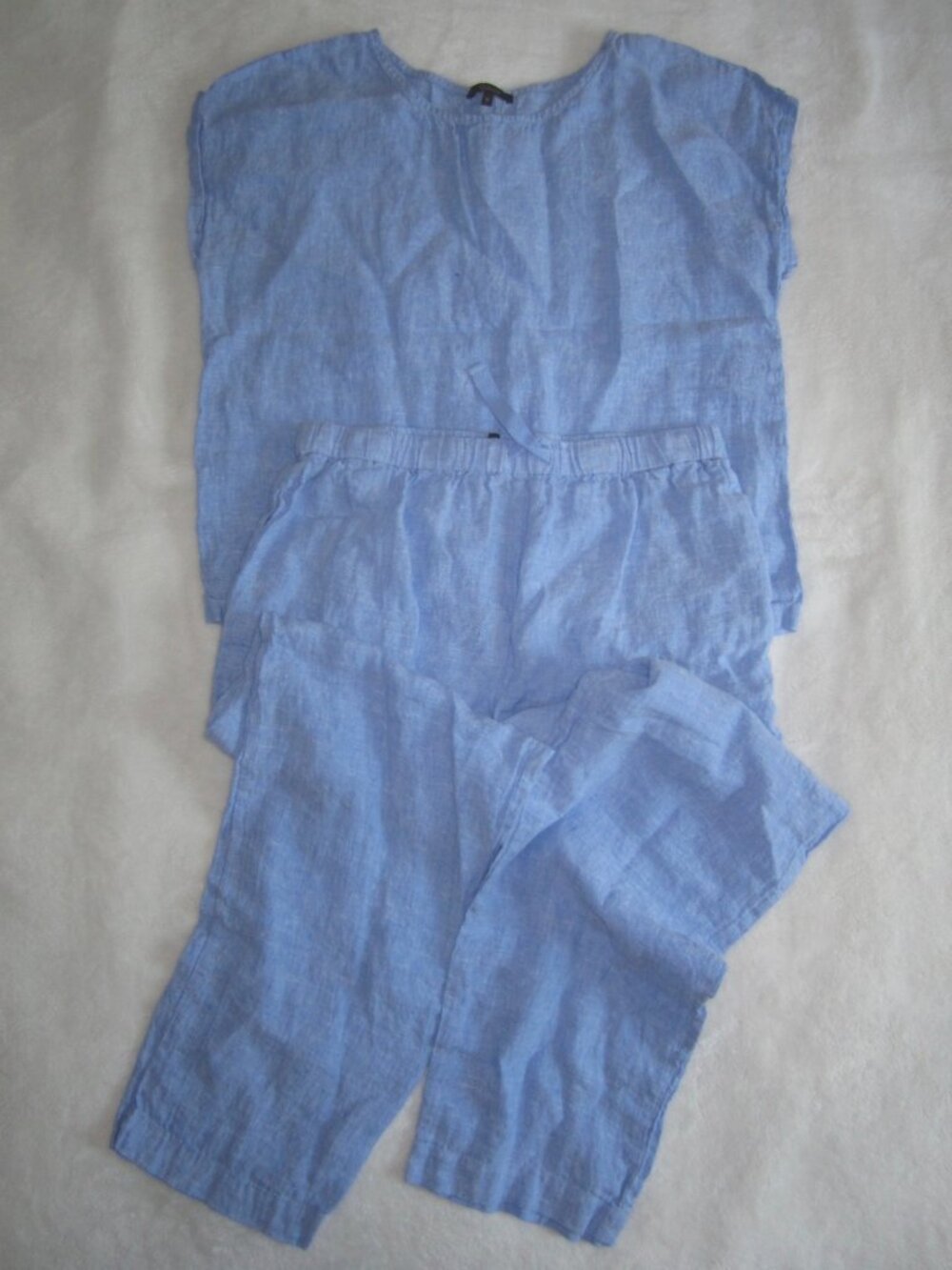 QUINCE 100% European Linen Pajama Set French Blue Top and Pants Women's Medium